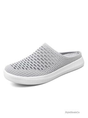 Mesh Knit Slip-On Mule Shoes Flat Closed Toe Lightweight Walking